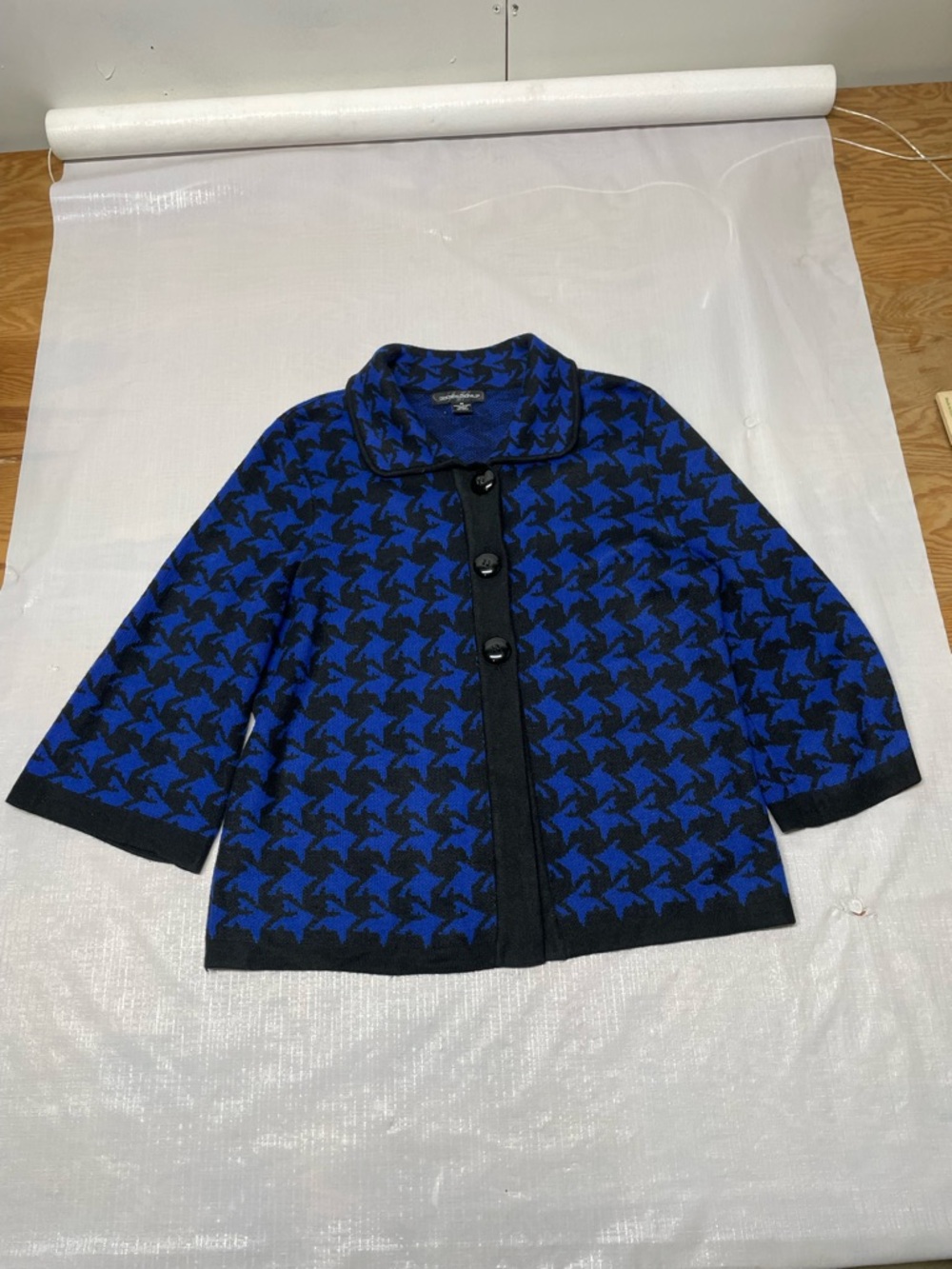 Designers Originals Royal Blue and Black Houndstooth Cardigan Jacket